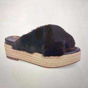 Sam Edelman Black Zia Faux Fur Platform Sandals